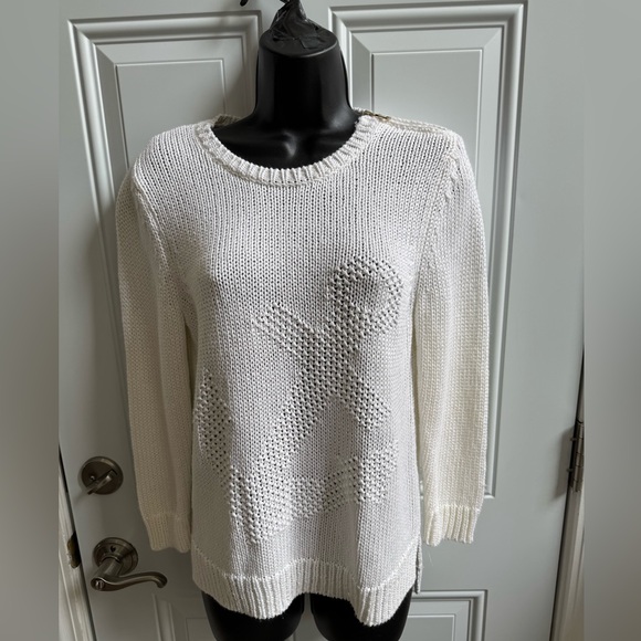 Ann Taylor Chic White Textured Knit Sweater with Anchor Detail and Zip Shoulder - Picture 1 of 4